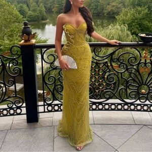 Custom Sequin Green Maxi Dress by Lumnije Krasniqi